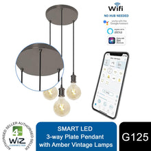 Load image into Gallery viewer, 4lite WiZ Connected Smart LED 3-Way Plate Pendant with G125 Amber Vintage Lamps