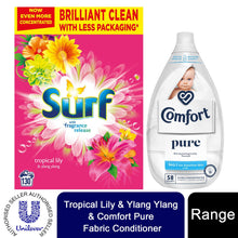 Load image into Gallery viewer, 130W Surf Tropical Lily Laundry Powder &amp; 58W Comfort Pure Fabric Conditioner