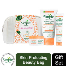 Load image into Gallery viewer, Simple Protect&#39;N&#39;Glow Gel, SPF Moisturiser &amp; Glow Clay Polish Beauty Bag GiftSet