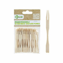 Load image into Gallery viewer, ECO Connection Pack Of 50 Disposable Natural Bamboo Skewer Forks