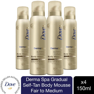 4pk of 150ml Dove Derma Spa Gradual Self-Tan Body Mousse Fair to Medium