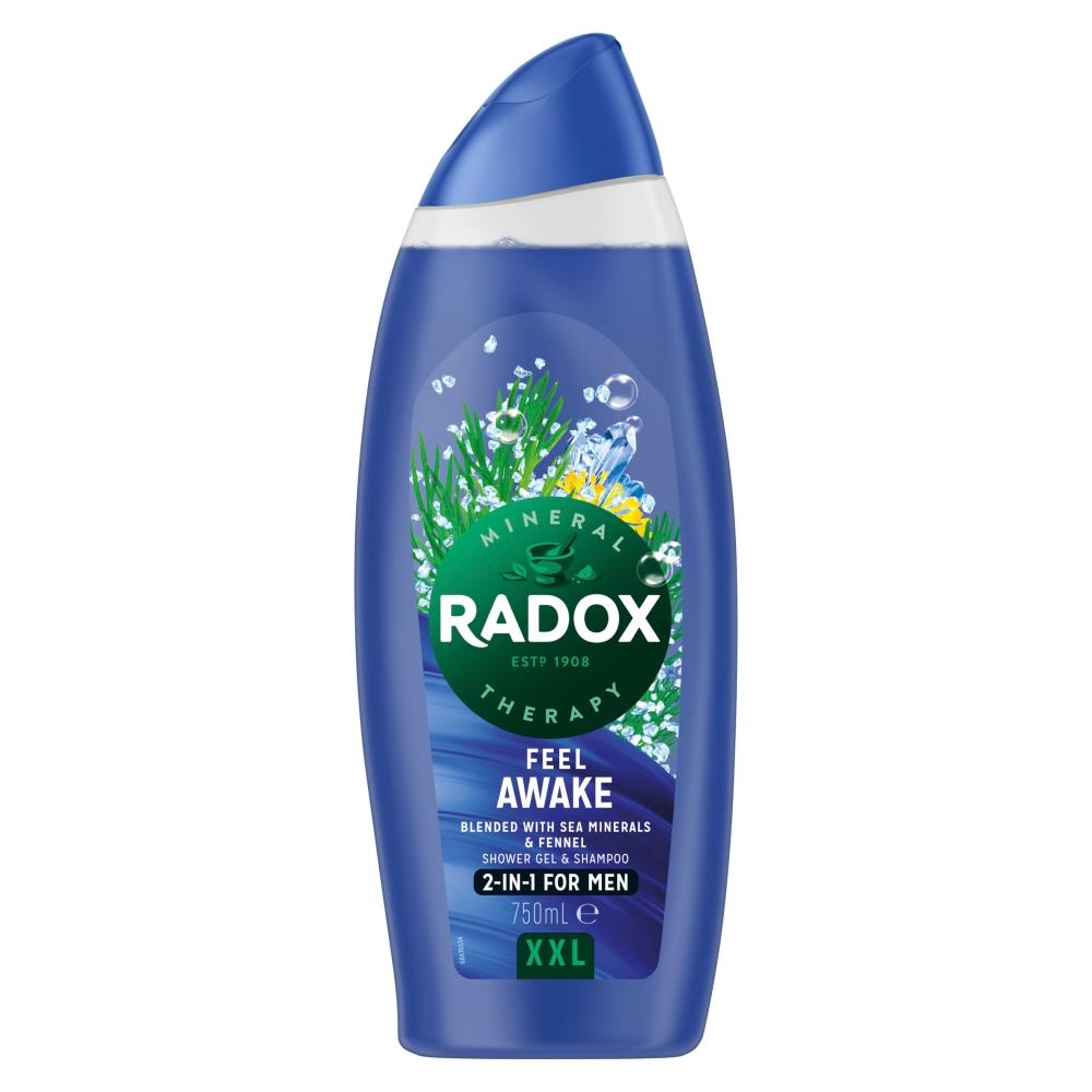 6x750ml Radox Mineral Therapy Feel Awake 2-in-1 XXL Men's ShowerGel &Shampoo
