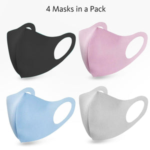 Unisex Face Masks Breathable & Reusable 4 Pieces - Grey, Pink, Blue & Black