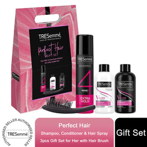 TRESemme Perfect Hair Shampoo, Conditioner, Spray Gift Set for Her w/ Hairbrush