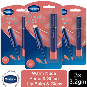 3x Vaseline Prime & Shine Lip Balm & Gloss - Plum Red, Scarlet Red, or Warm Nude