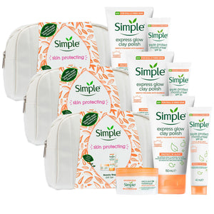 Simple Protect'N'Glow Gel, SPF Moisturiser & Glow Clay Polish Beauty Bag GiftSet