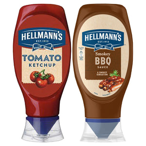 Hellmann's Tomato Ketchup & Smokey BBQ Sauce, 1or2 of Each Squeezy Bottle, 430ml