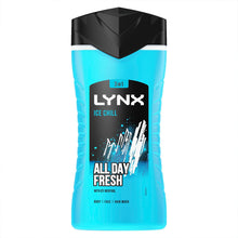 Load image into Gallery viewer, 3pk of 225ml Lynx 3-in-1 Ice Chill All Day Fresh with Icy Menthol Body wash