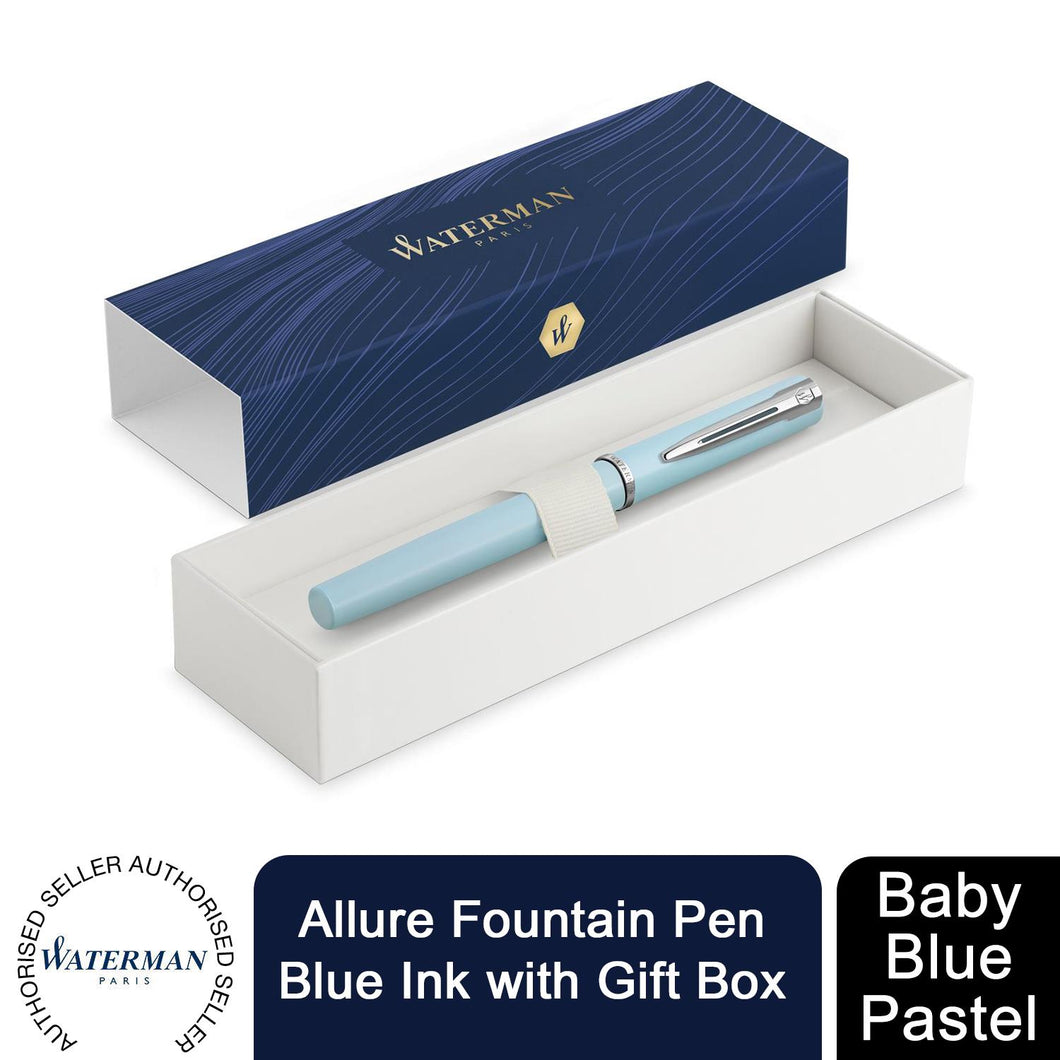 Waterman Allure Fountain Pen Baby Blue Pastel Fine Nib Blue Ink Gift Box