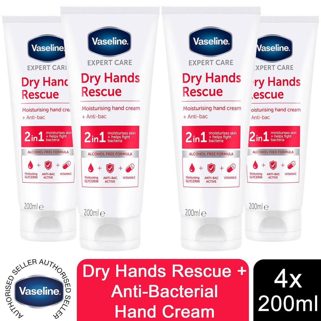 2x or 4x 200ml Vaseline Expert Care Dry Hands Rescue Moisturising Cream+Anti-bac