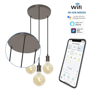 4lite WiZ Connected Smart LED 3-Way Plate Pendant with G125 Amber Vintage Lamps
