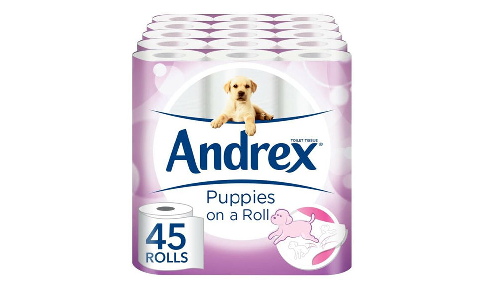 Andrex Gentle Clean Toilet Roll 45 Roll (Puppies on a roll)