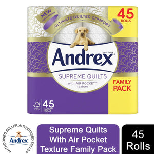 Andrex Toilet Rolls x45 Supreme Quilts Fragrance-Free 4 Ply Toilet Paper