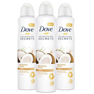 3pk 250ml Dove Coconut & Jasmin Flower Anti-Perspirant Deodorant Aerosol