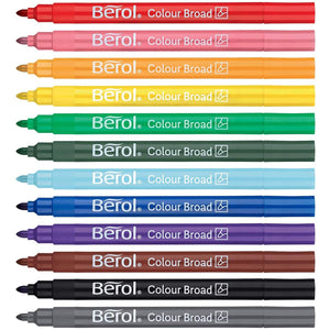 Berol Colouring Pens Felt Tip Assorted Broad Point 1.2mm Washable Tub of 42