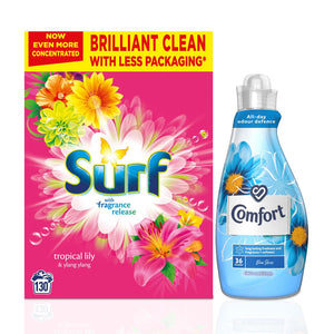 130W Surf Tropical LilyLaundry Powder & 36W Comfort BlueSkies Fabric Conditioner