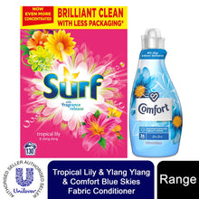 Load image into Gallery viewer, 130W Surf Tropical LilyLaundry Powder &amp; 36W Comfort BlueSkies Fabric Conditioner