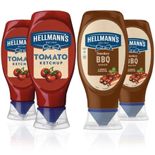 Load image into Gallery viewer, Hellmann&#39;s Tomato Ketchup &amp; Smokey BBQ Sauce, 1or2 of Each Squeezy Bottle, 430ml