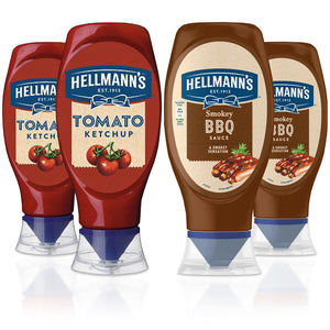 Hellmann's Tomato Ketchup & Smokey BBQ Sauce, 1or2 of Each Squeezy Bottle, 430ml