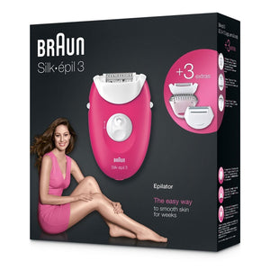 Braun Silk-épil 3 3-410 Raspberry Corded Epilator with 3 Extras (Raspberry Pink)