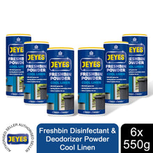 Load image into Gallery viewer, Jeyes Freshbin Disinfectant &amp; Deodorizer Powder Cool Linen, 6 Pack of 550gm