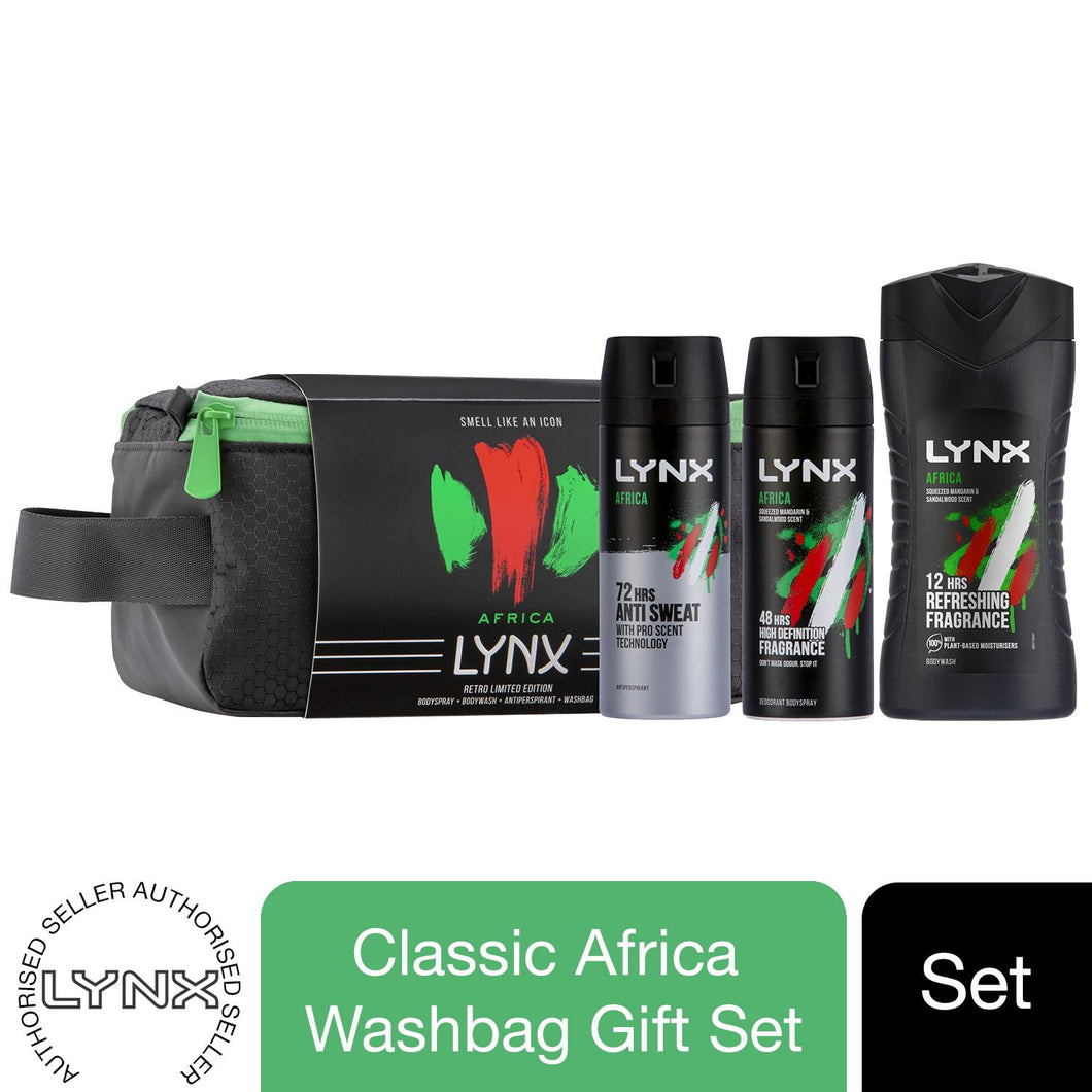 LYNX Africa Retro Washbag Gift Set -Body spray, Bodywash & Deodorant Spray