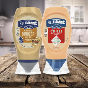 Hellmann's Tabasco ChilliMayonnaise & ChunkyBurger Sauce 1or 2 of Each, 250ml
