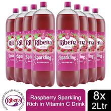 Load image into Gallery viewer, 8pk of 2Litre Ribena Raspberry Rich in Vitamin C Sparkling Energy Drink