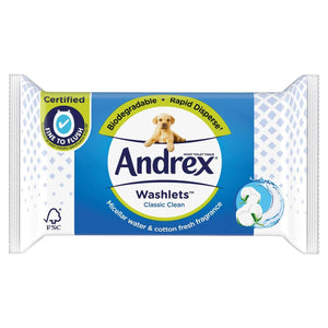6x Andrex Washlets Gentle Clean, Skin Kind or Classic Clean Toilet Tissue Wipes