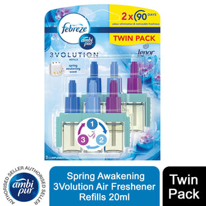 Ambi Pur 3VOLUTION Twin Pack Plug Refill, Cotton Fresh or Spring,  20ml