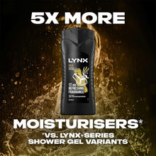 Load image into Gallery viewer, 3pk of 225ml Lynx 12H Refreshing Fragrance Gold Oud Wood &amp; Vanilla Body wash