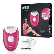 Load image into Gallery viewer, Braun Silk-épil 3 3-410 Raspberry Corded Epilator with 3 Extras (Raspberry Pink)