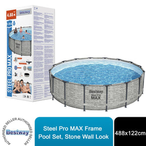 Bestway Steel Pro MAX Frame 488x122cm Pool Set with Filter Pump, Stone Wall Look