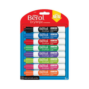 Berol Whiteboard Marker Dry Wipe Bullet Tip Assorted Colours 8 Pack