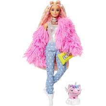 Load image into Gallery viewer, Barbie Extra Doll in Pink Fluffy Coat with Pet Unicorn Pig