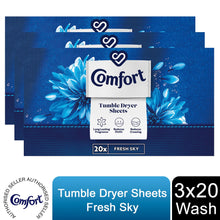 Load image into Gallery viewer, 3 Pack Comfort Tumble Dryer Sheets, Fresh Sky, 20 wash