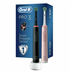 Oral-B Pro 3 3900 Electric Smart Pressure Sensor Duo Toothbrushes, Black & Pink