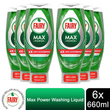 Load image into Gallery viewer, Fairy MaxPower 4x Less Scrubbing Washing Up Liquid for Tough Stains, 6x660 ml