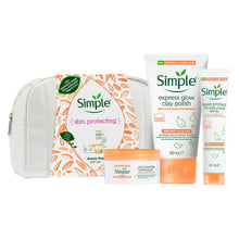 Load image into Gallery viewer, Simple Protect&#39;N&#39;Glow Gel, SPF Moisturiser &amp; Glow Clay Polish Beauty Bag GiftSet