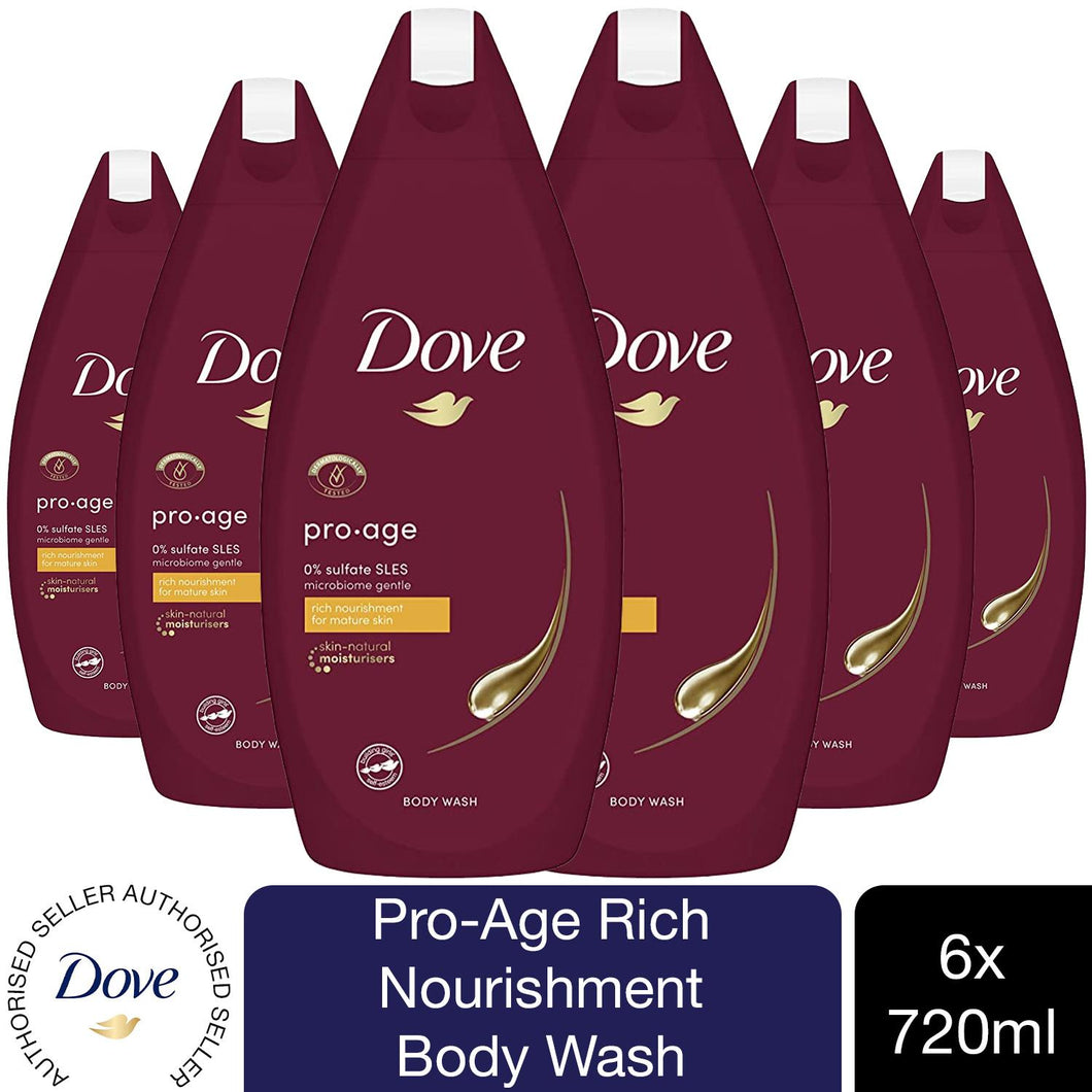 6pk of 720ml Dove Pro Age 0% Sulfate SLES Skin Moisturiser Body Wash