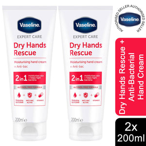 2x or 4x 200ml Vaseline Expert Care Dry Hands Rescue Moisturising Cream+Anti-bac