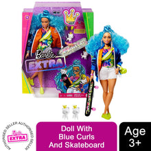 Load image into Gallery viewer, Barbie Extra Doll with Blue Curls and Skateboard