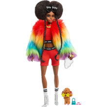 Load image into Gallery viewer, Barbie Extra Doll in Rainbow Coat with Pet Dog