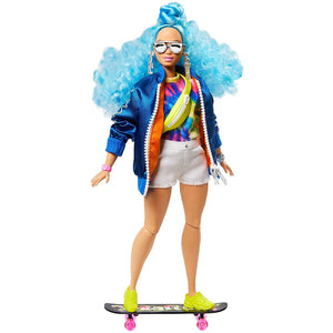 Barbie Extra Doll with Blue Curls and Skateboard