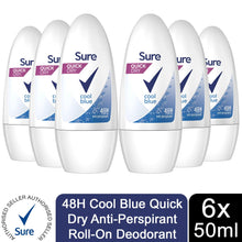 Load image into Gallery viewer, Sure Women Motion Sense Deodorant Roll-On, Cool Blue, 6 Pack, 50ml