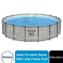 Load image into Gallery viewer, Bestway Steel Pro MAX Stone Wall Look Frame Pool Set with Filter Pump 549x122 cm