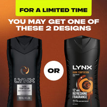 Load image into Gallery viewer, 3pk of 225ml Lynx 12H Refreshing Dark Temptation Dark Chocolate Scent Body wash