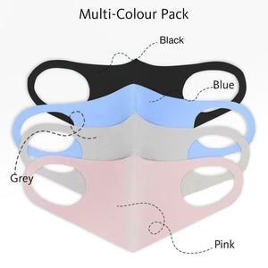 Unisex Face Masks Breathable & Reusable 4 Pieces - Grey, Pink, Blue & Black