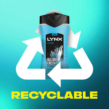 Load image into Gallery viewer, 3pk of 225ml Lynx 3-in-1 Ice Chill All Day Fresh with Icy Menthol Body wash