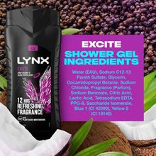 Load image into Gallery viewer, 6x Lynx 12H Refreshing Excite Crisp Coconut &amp; Black Paper Scent Shower Gel,500ml